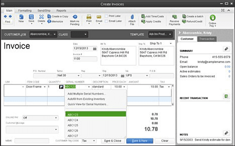 QuickBooks Desktop invoice window with the Print and Email actions visible in the toolbar